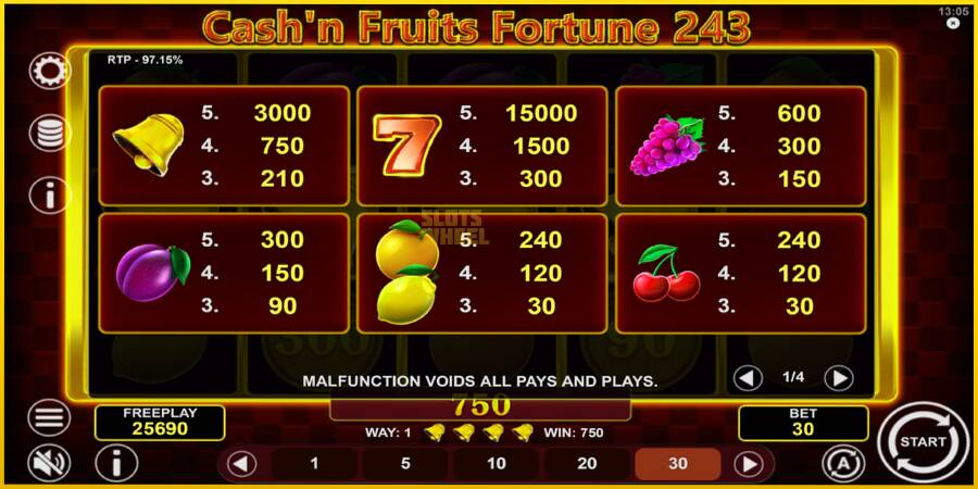 Картинка 6 ігрового апарату Cashn Fruits Fortune 243