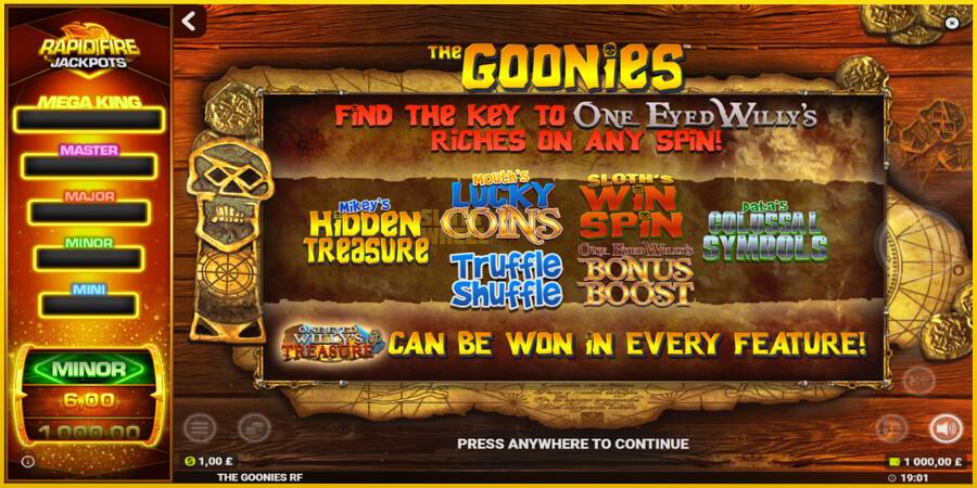 Картинка 1 ігрового апарату The Goonies Deluxe Rapid Fire Jackpots