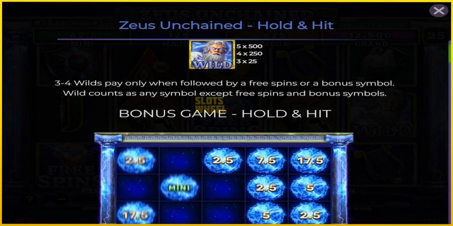 Картинка 4 ігрового апарату Zeus Unchained - Hold & Hit